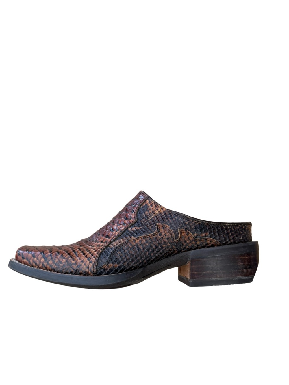 ARIAT Embossed Leather Western Mule Clogs Brown Python Print Size 7.5B - Picture 7 of 12